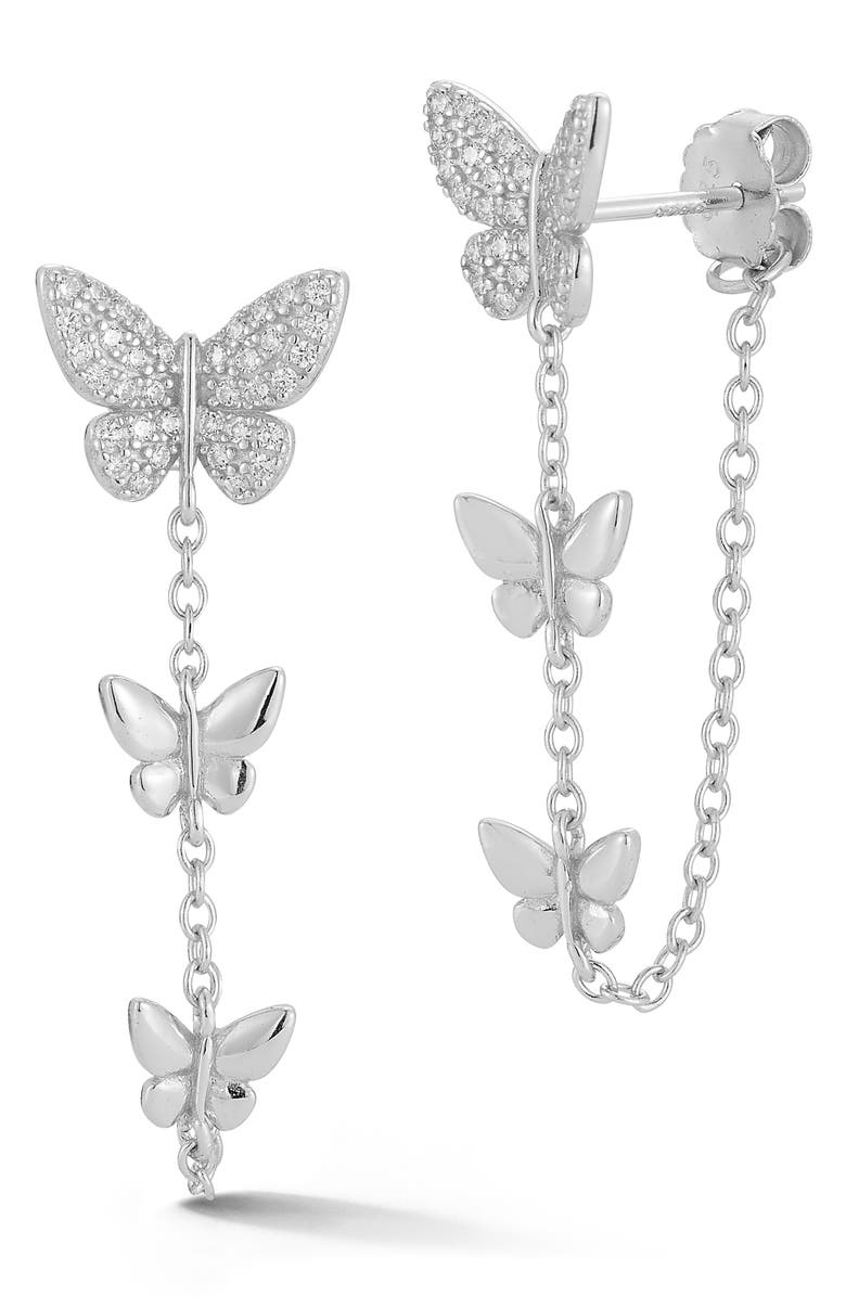 GLAZE JEWELRY Pavé Cubic Zirconia Butterfly Front/Back Earrings, Main, color,