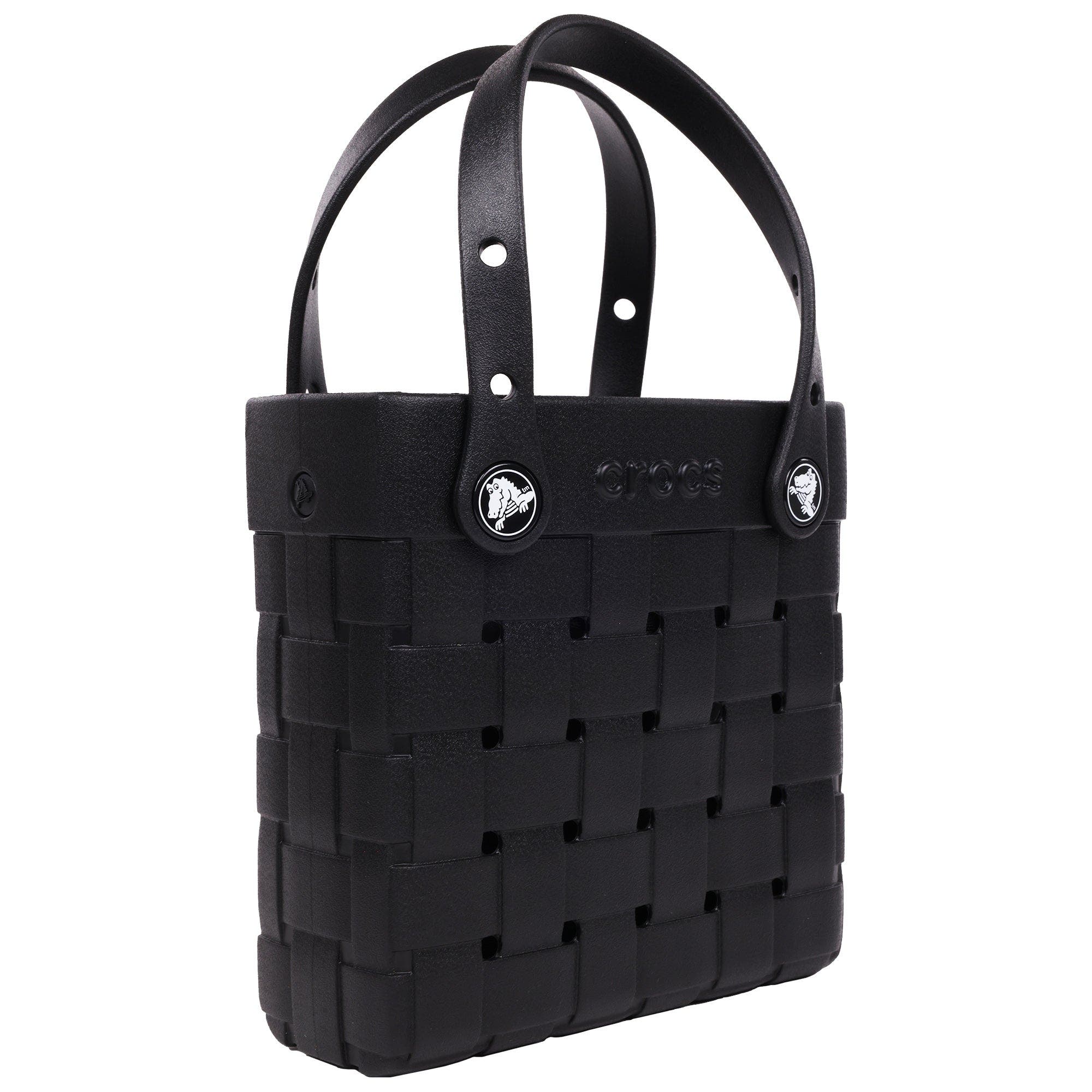 CROCS Small Woven Style Crocssbody Tote with Top Handles and removeable Crocssbody strap, Alternate, color, Black