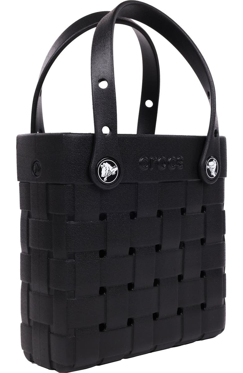 CROCS Small Woven Style Crocssbody Tote with Top Handles and removeable Crocssbody strap, Alternate, color, Black