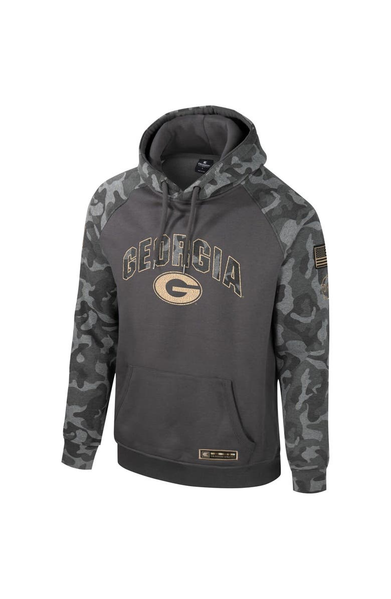 COLOSSEUM Men's Colosseum Charcoal Georgia Bulldogs OHT Military Appreciation Camo Raglan Pullover Hoodie, Alternate, color, 