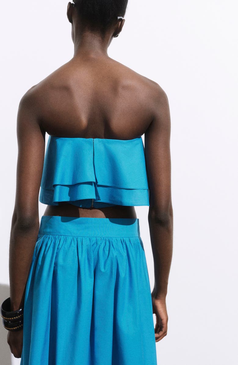 MANGO Strapless Ruffle Top, Alternate, color, Blue