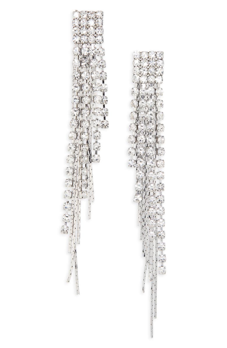 BP. Sparkle Fringe Drop Earrings, Main, color, Rhodium