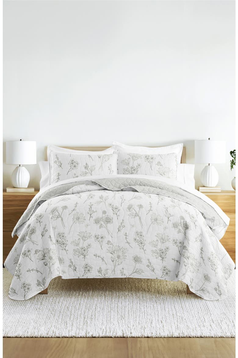 Pattern Reversible Quilt & Sham Set, Alternate, color, LIGHT GRAY