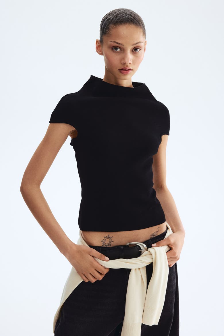 Turtleneck Top, Alternate, color, Black