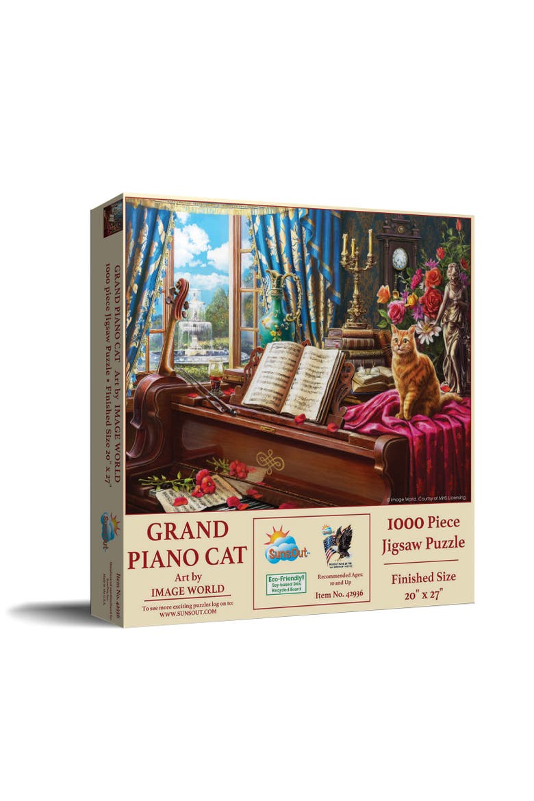 Grand Piano  Cat 1000 piece Jigsaw Puzzle for Adults, Main, color, Multicolor