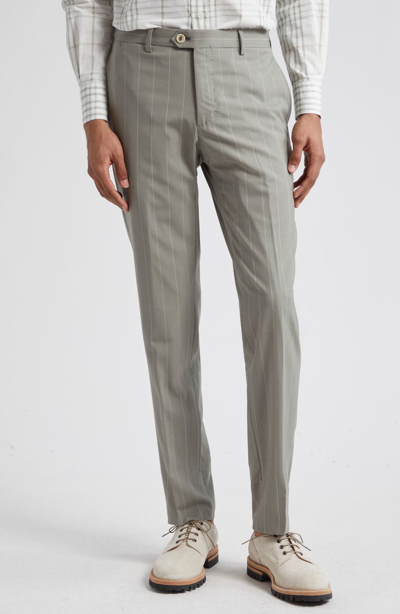 Eleventy Pinstripe Stretch Wool Blend Suit, Alternate, color, Military Green