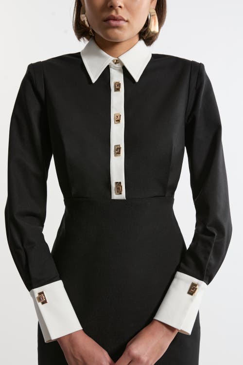 Karen Millen Techno Cotton Shirt Maxi Shirt Dress In Black
