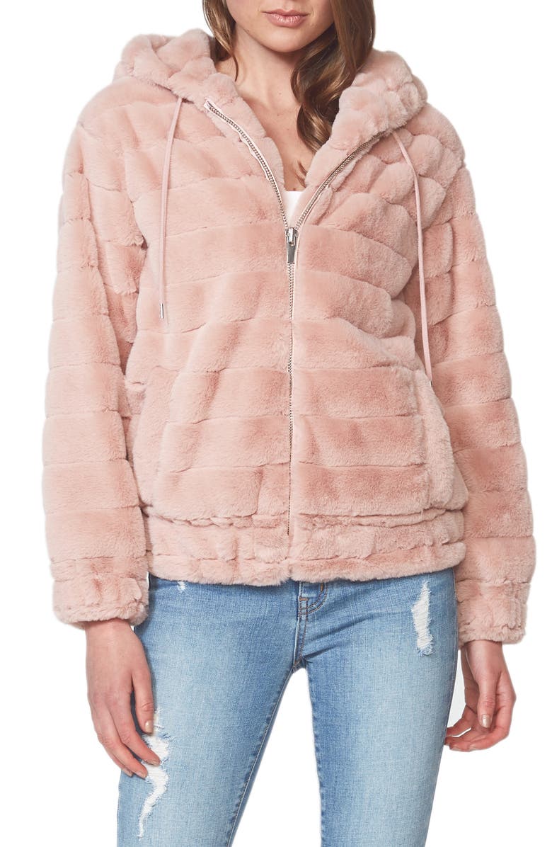 Bardot Hooded Faux Fur Jacket, Main, color, 