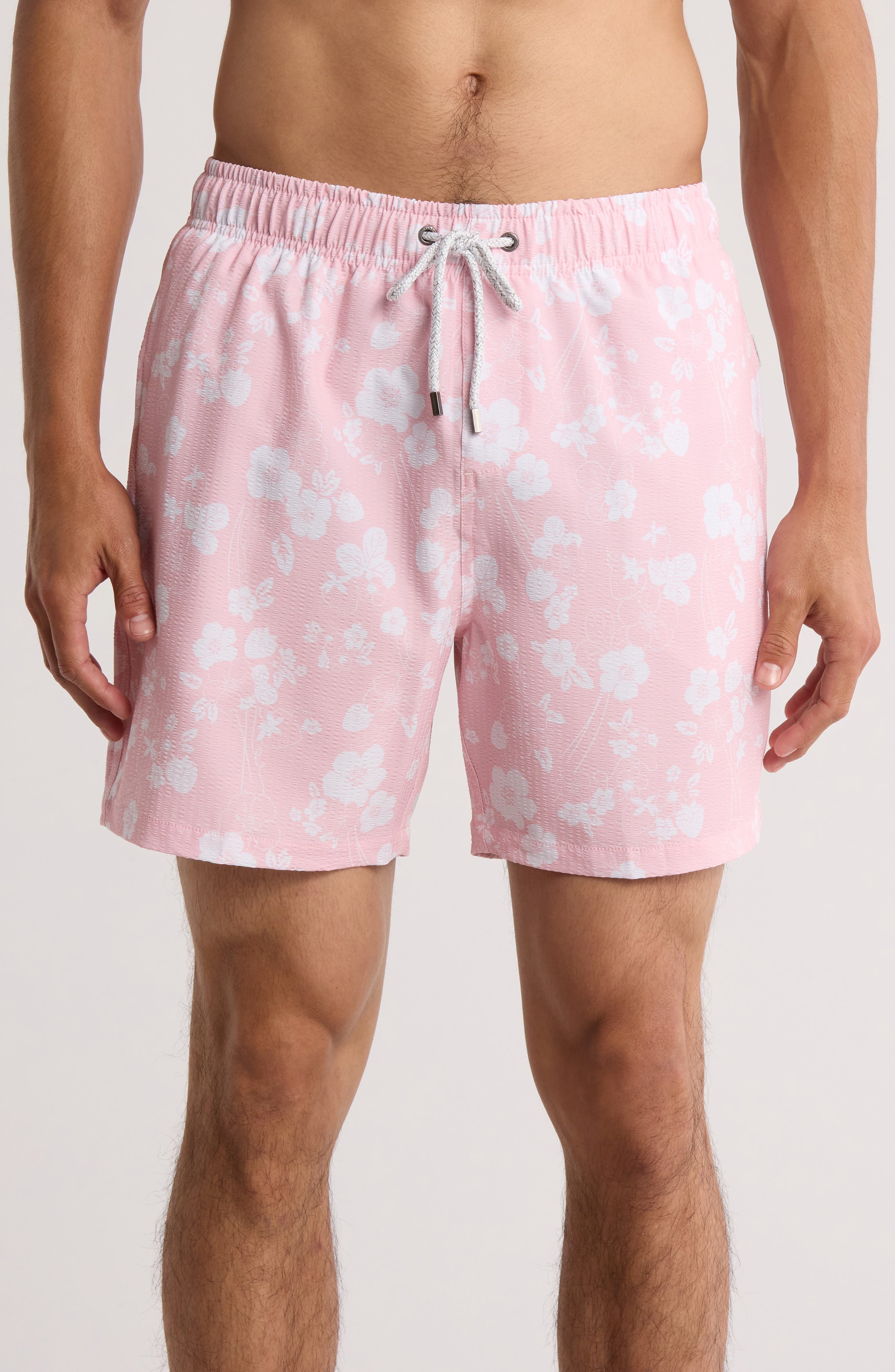 Vintage Summer Seersucker Stretch Volley Swim Trunks