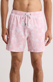 Vintage Summer Seersucker Stretch Volley Swim Trunks