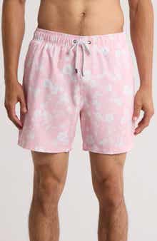 Vintage Summer Seersucker Stretch Volley Swim Trunks