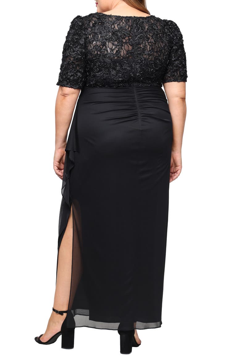 Embellished Short Sleeve Empire Waist Gown, Alternate, color, BLACK