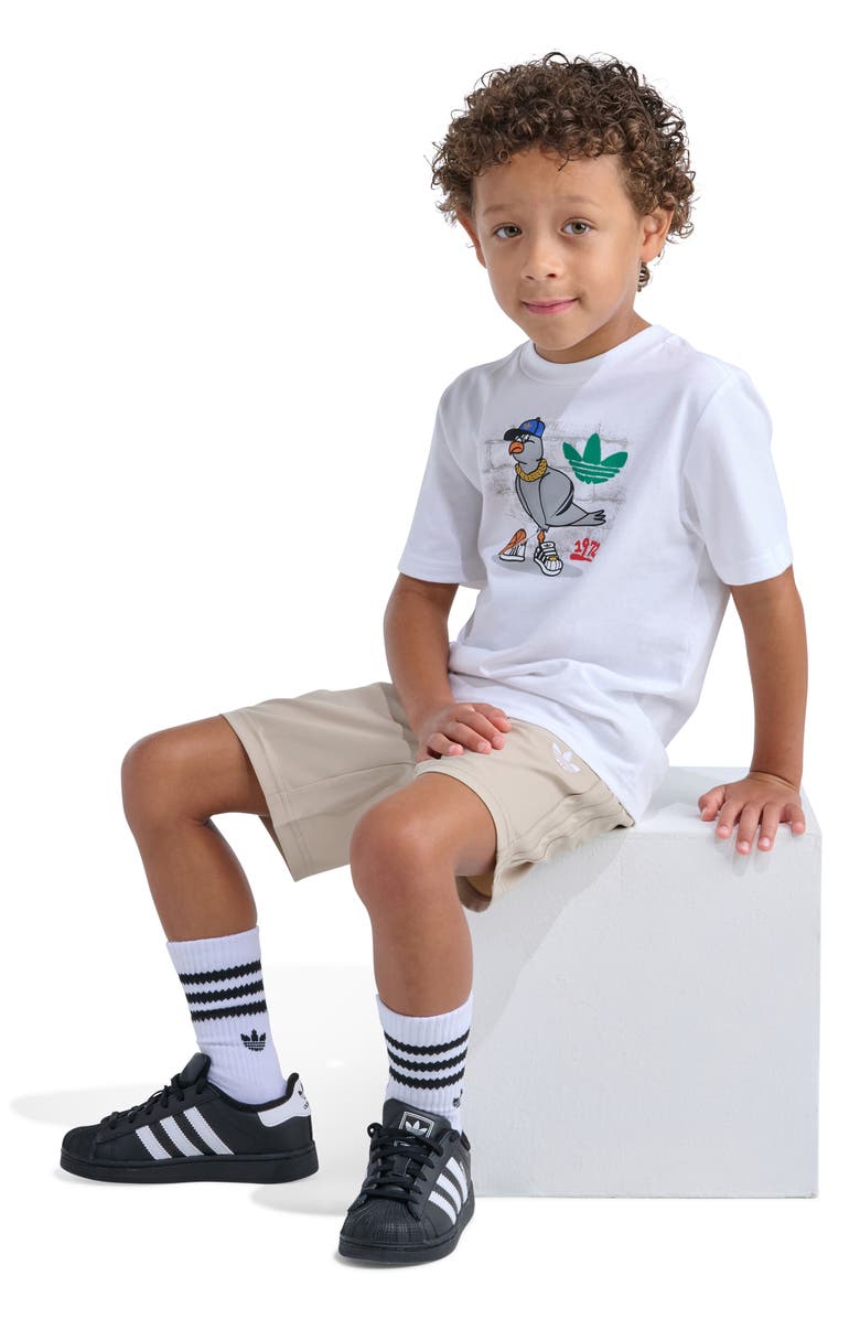 adidas 3-Stripes Woven T-Shirt & Shorts Set, Alternate, color, White/ Brown Multi