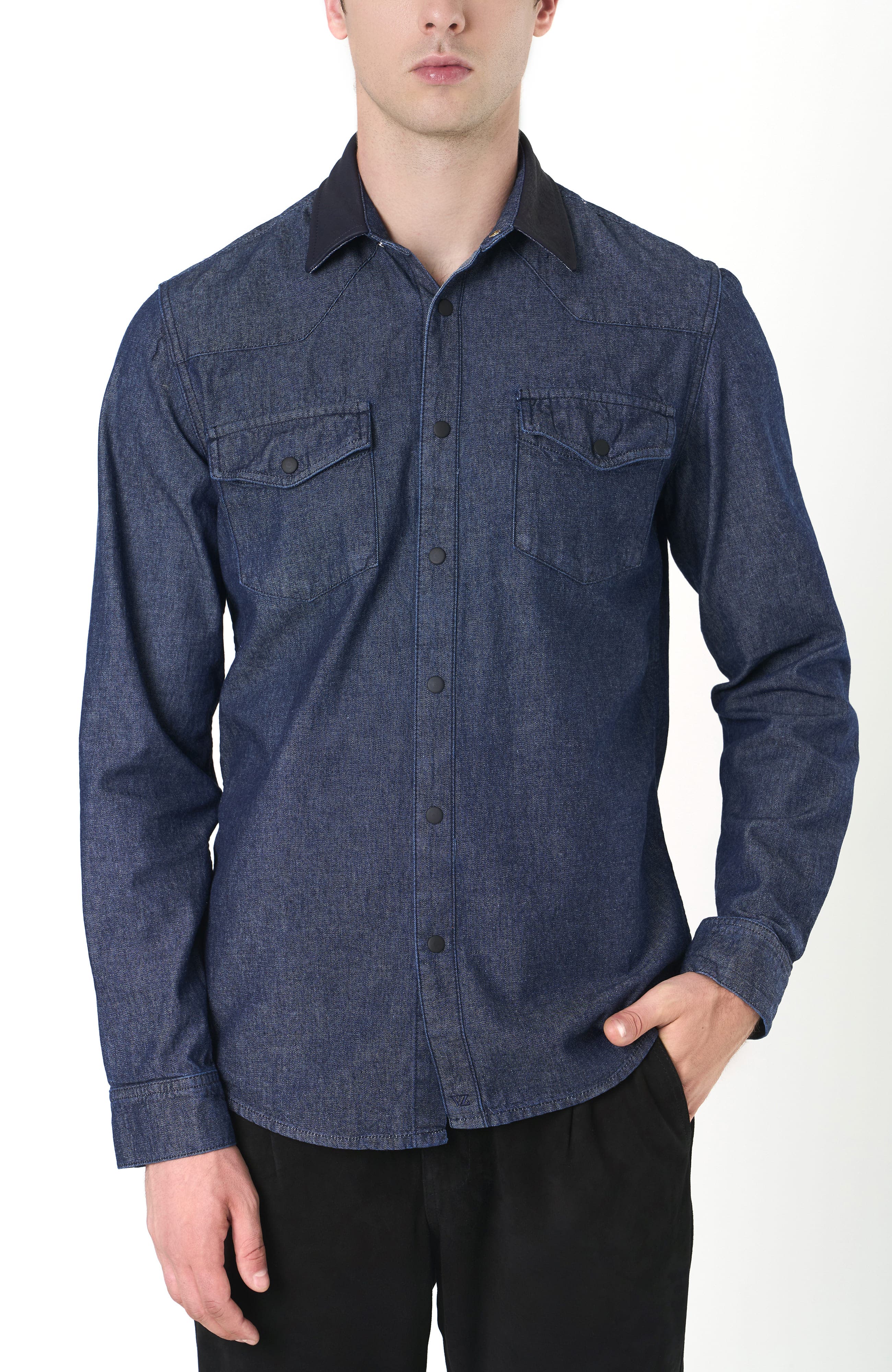 Long-Sleeve Cotton Overshirt With Denim and Leather - image 3