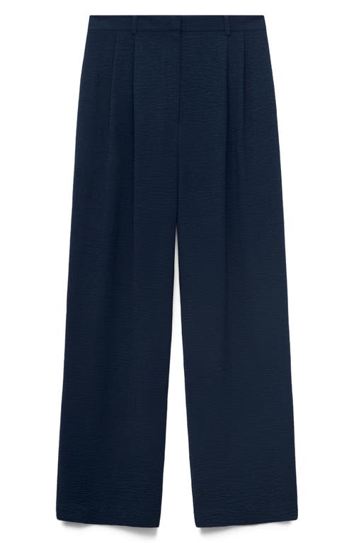 Mango Straight Fit Pleated Pants In Blue