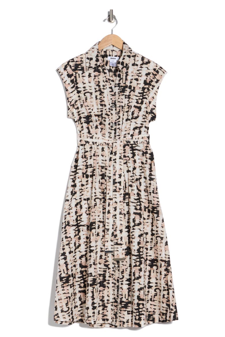 Extended Cap Sleeve Belted Shirtdress, Alternate, color, BLACK MULTI