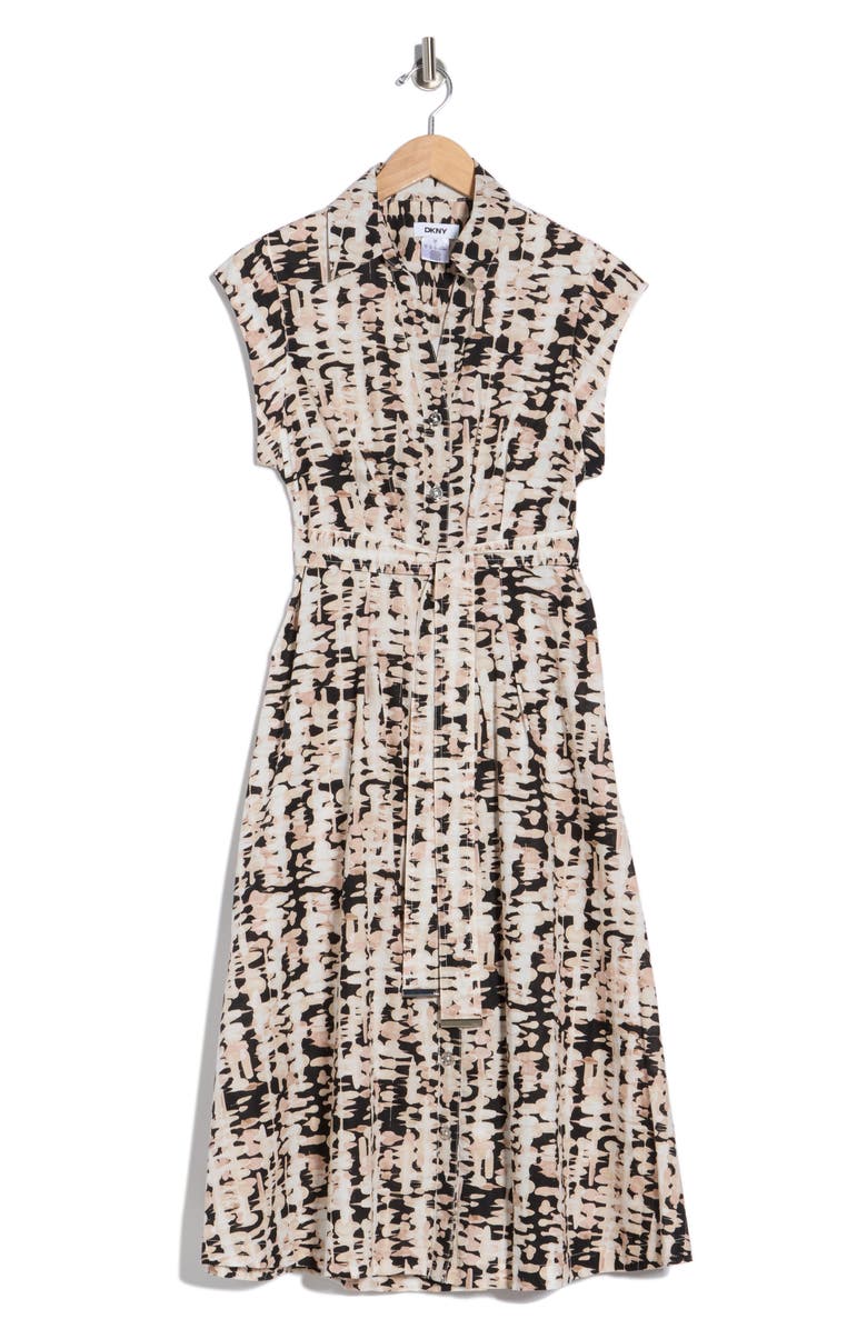 DKNY Extended Cap Sleeve Belted Shirtdress, Alternate, color, Black Multi