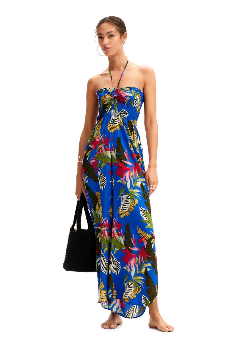 Tropical Halter Neck Jumpsuit, Alternate, color, BLUE