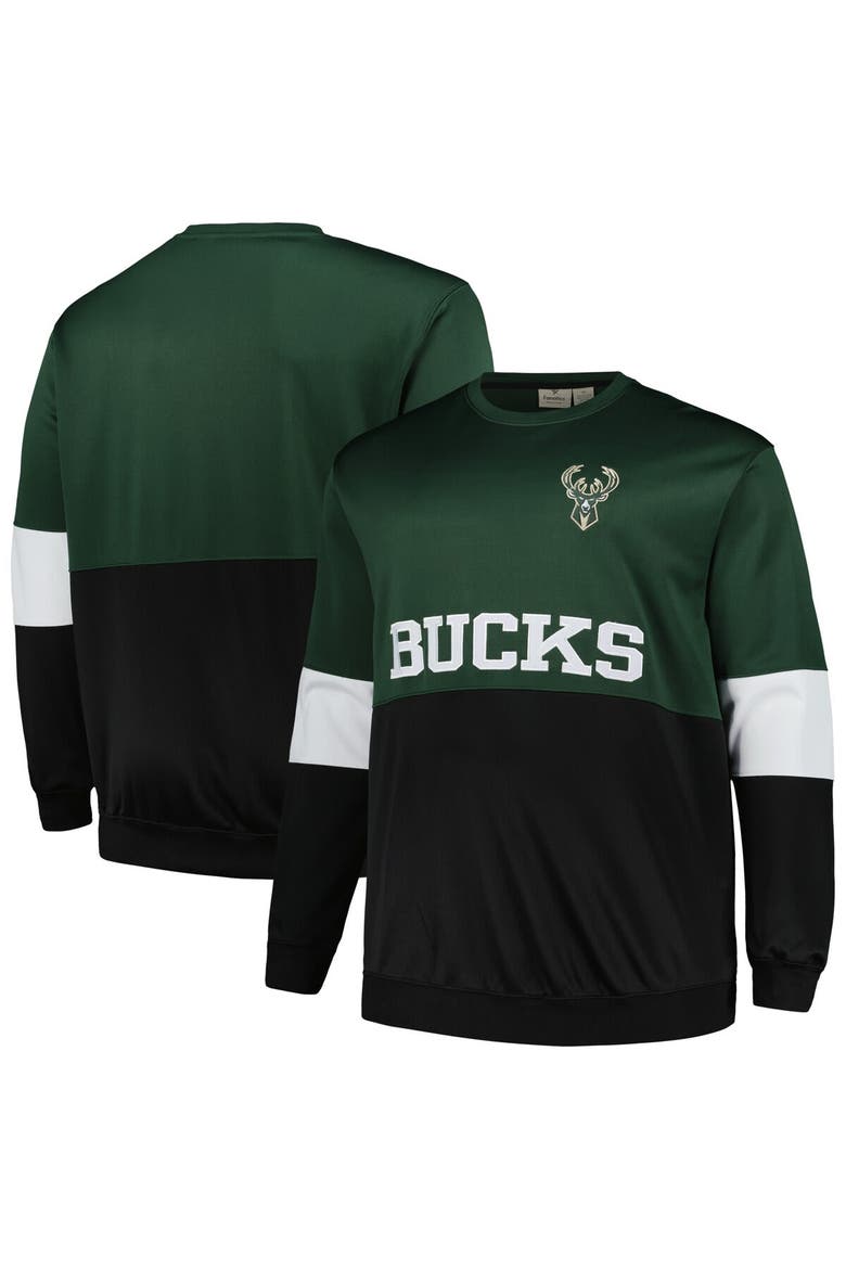 Men's Fanatics Branded Hunter Green/Black Milwaukee Bucks Big & Tall Split Pullover Sweatshirt, Alternate, color, Hunter Green