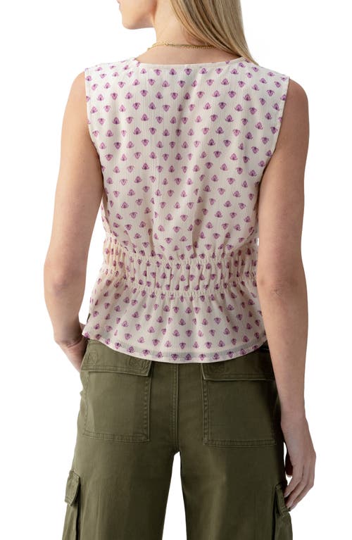 Sanctuary Print Shirred Crinkle Button-up Top In Lilac