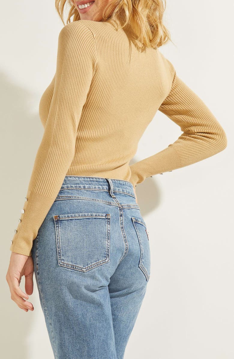 GUESS Brianna Cutout Mock Neck Rib Sweater, Alternate, color, 