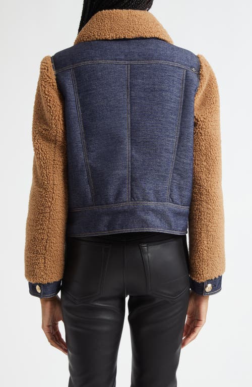 Cinq À Sept Belinda Faux Shearling & Denim Mixed Media Jacket In Blue