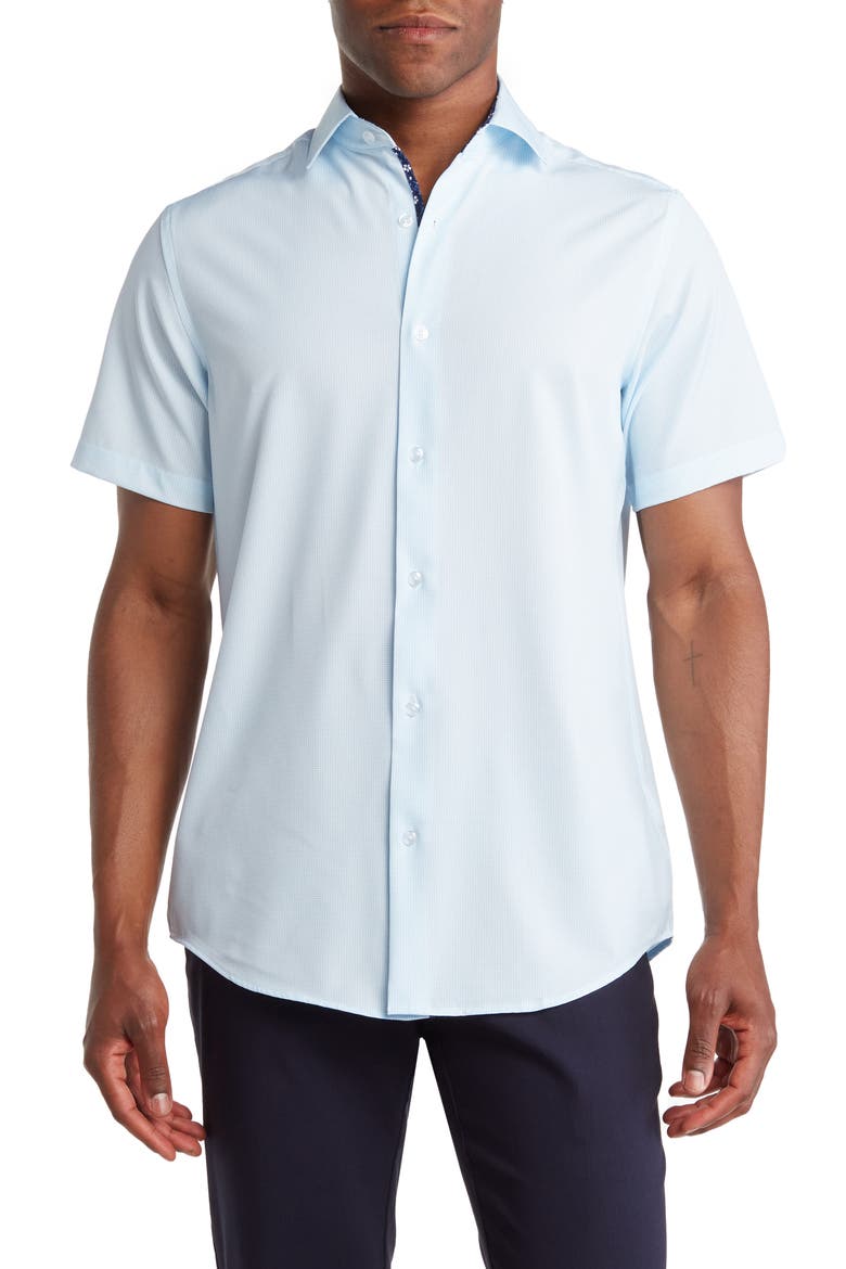 Slim Fit Performance Short Sleeve Button-Up Shirt, Main, color, BLUE/ WHITE