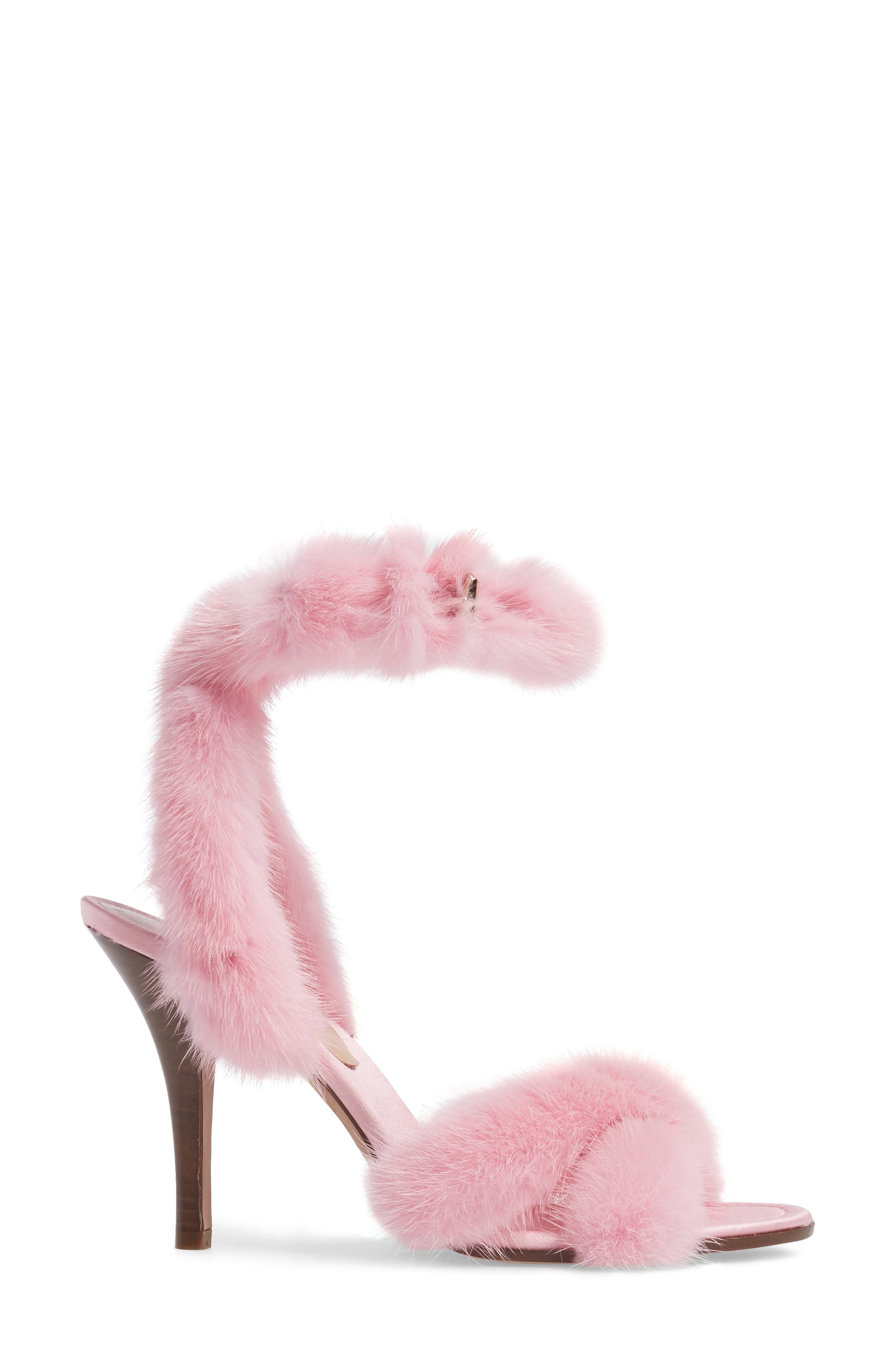 Genuine Mink Fur Sandal, Alternate, color, PINK FUR