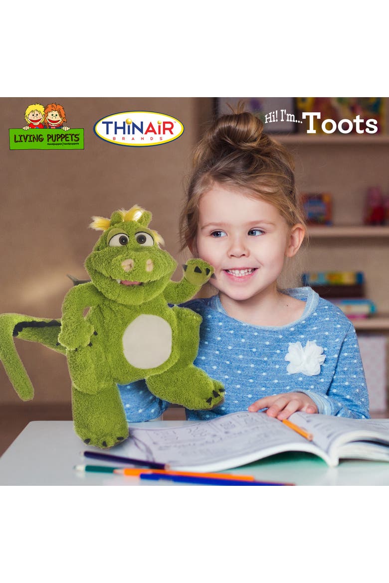 Toots The Green Dragon 14 Inch Plush Hand Puppet, Handmade, Moving, Alternate, color, Green