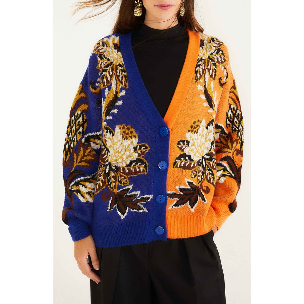 Farm Rio Arabesque Paradise Mixed Print Jacquard Cardigan In Multi