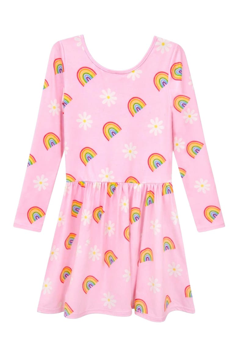 Kids' Long Sleeve Be Happy Dress, Main, color, PINK RAINBOW