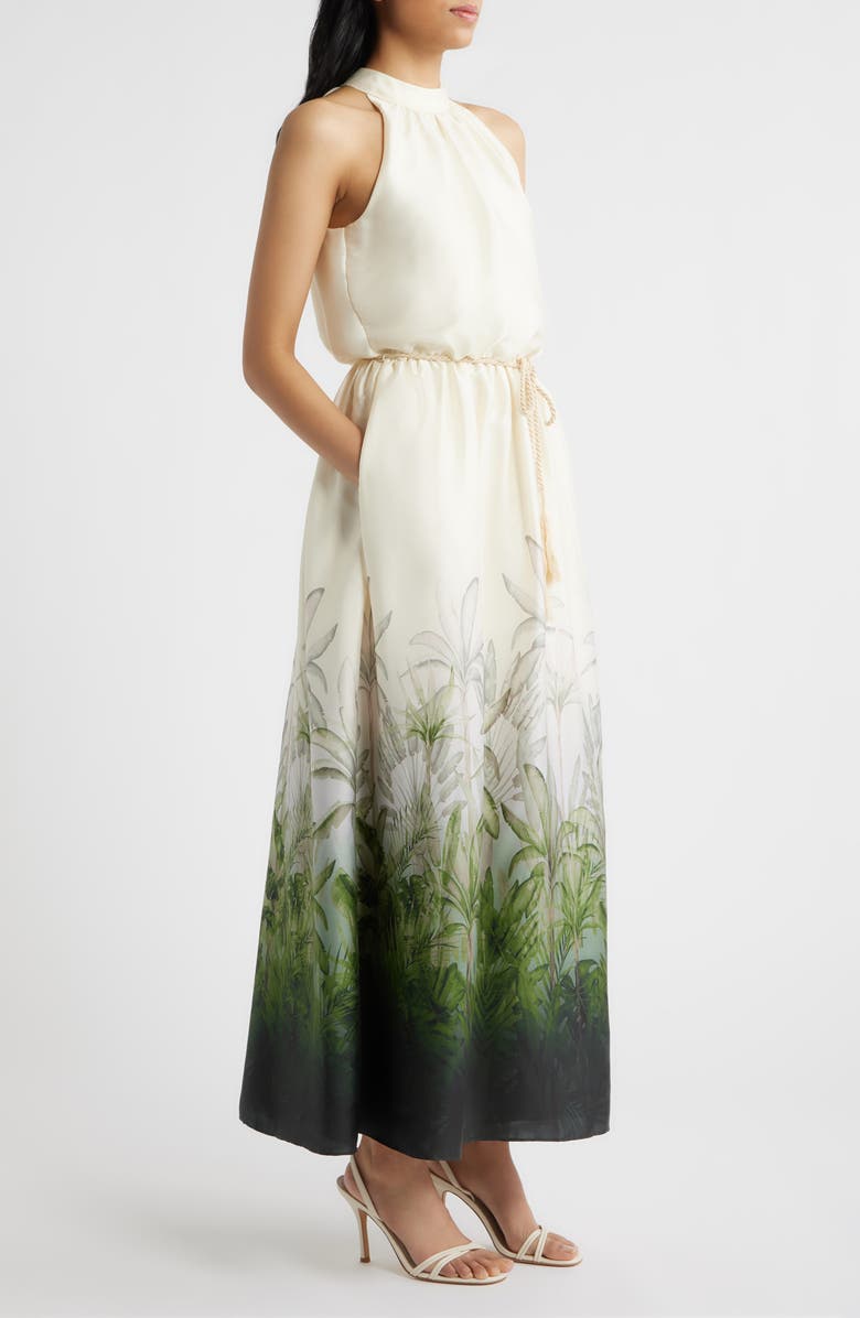 Julia Jordan Tropical Print Mock Neck Maxi Dress, Alternate, color, Ivory Multi