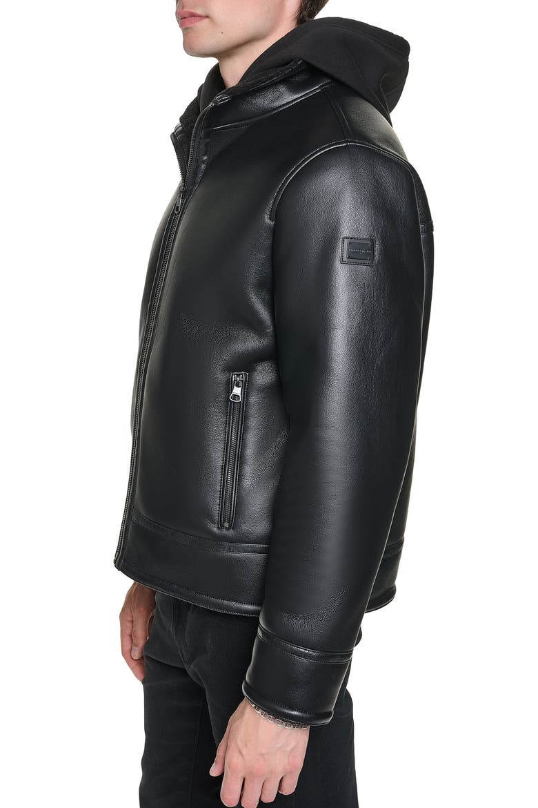 Faux Shearling Lined Faux Leather Jacket, Alternate, color, BLACK