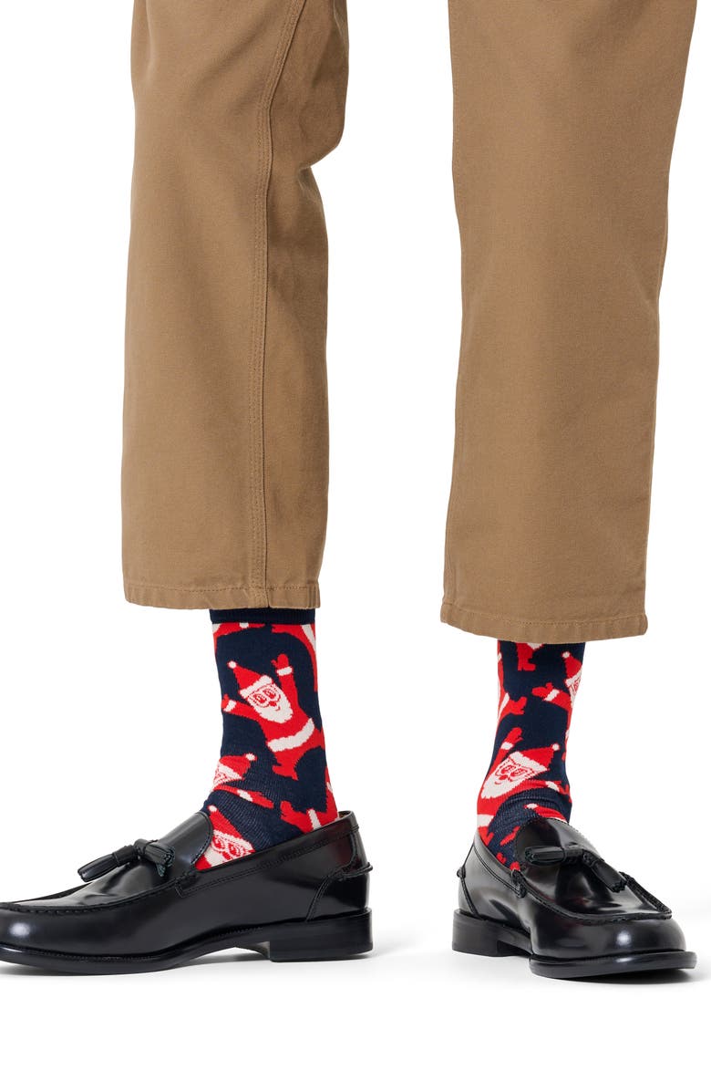 Happy Socks Santa Cotton Blend Crew Socks, Alternate, color, Navy