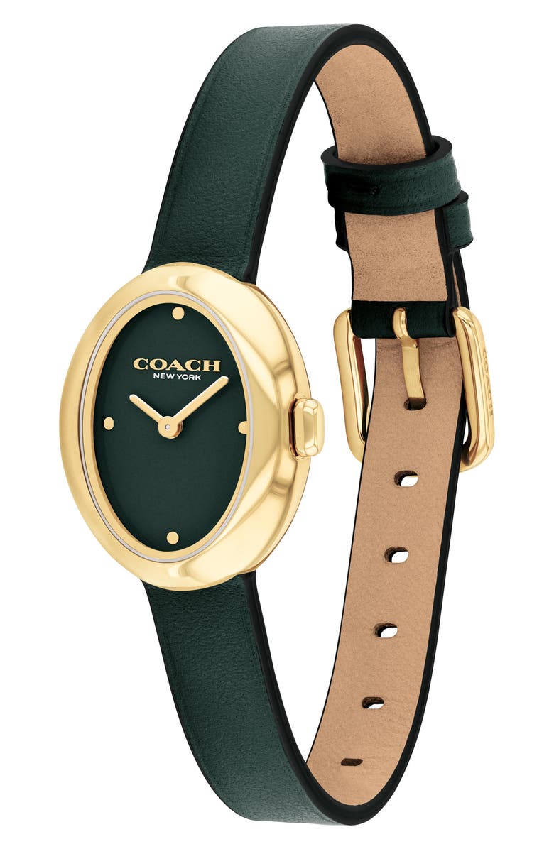 COACH Sammy Leather Strap Watch, 22.5mm, Alternate, color, Green
