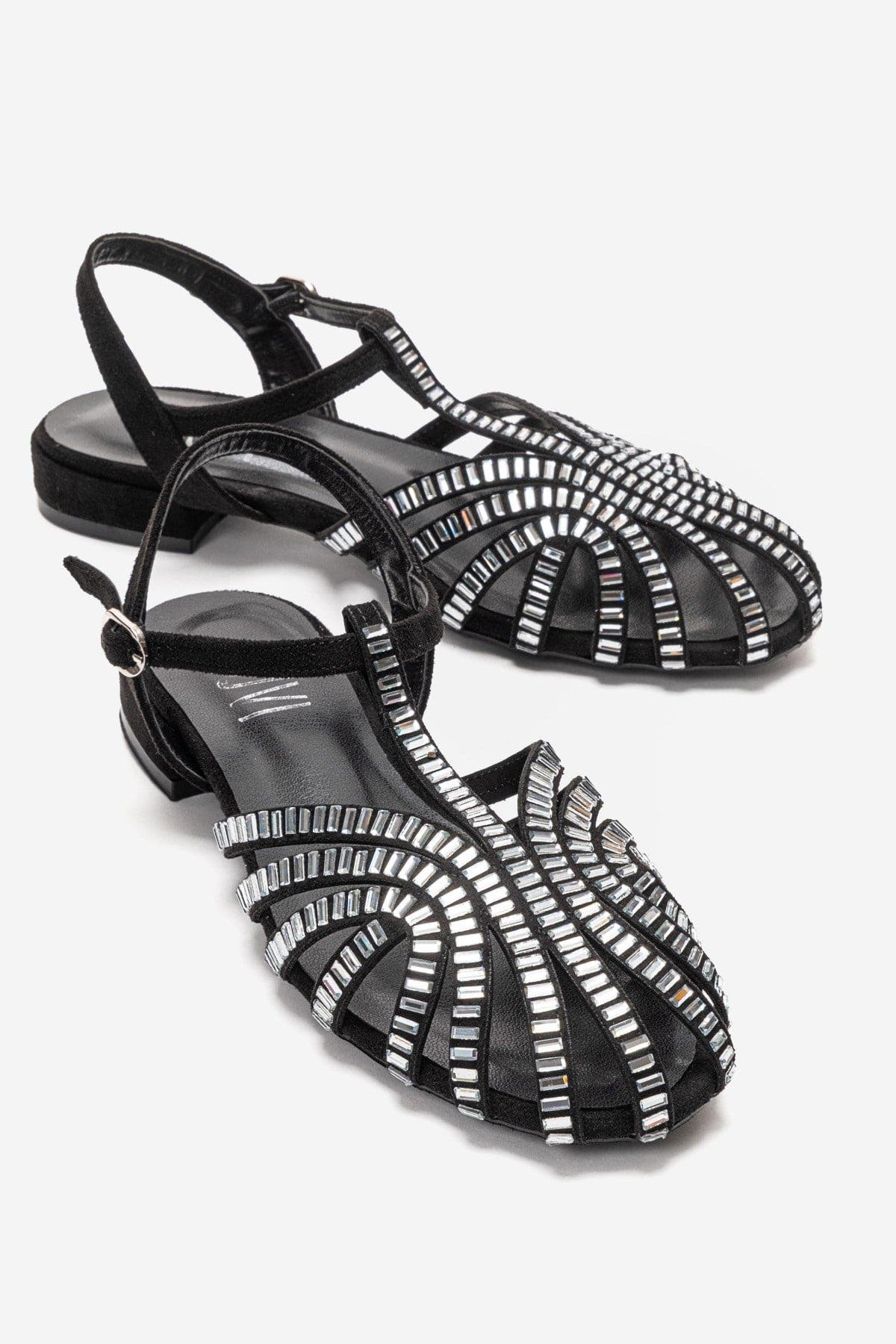 Prologue Shoes Lavina Embellished Sandal, Main, color, Black Suede