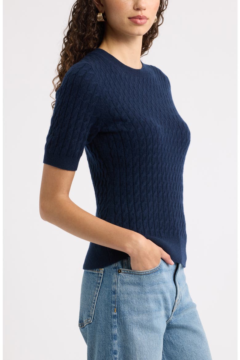 Cashmere Mini Cable Sweater Tee, Alternate, color, NAVY NIGHT