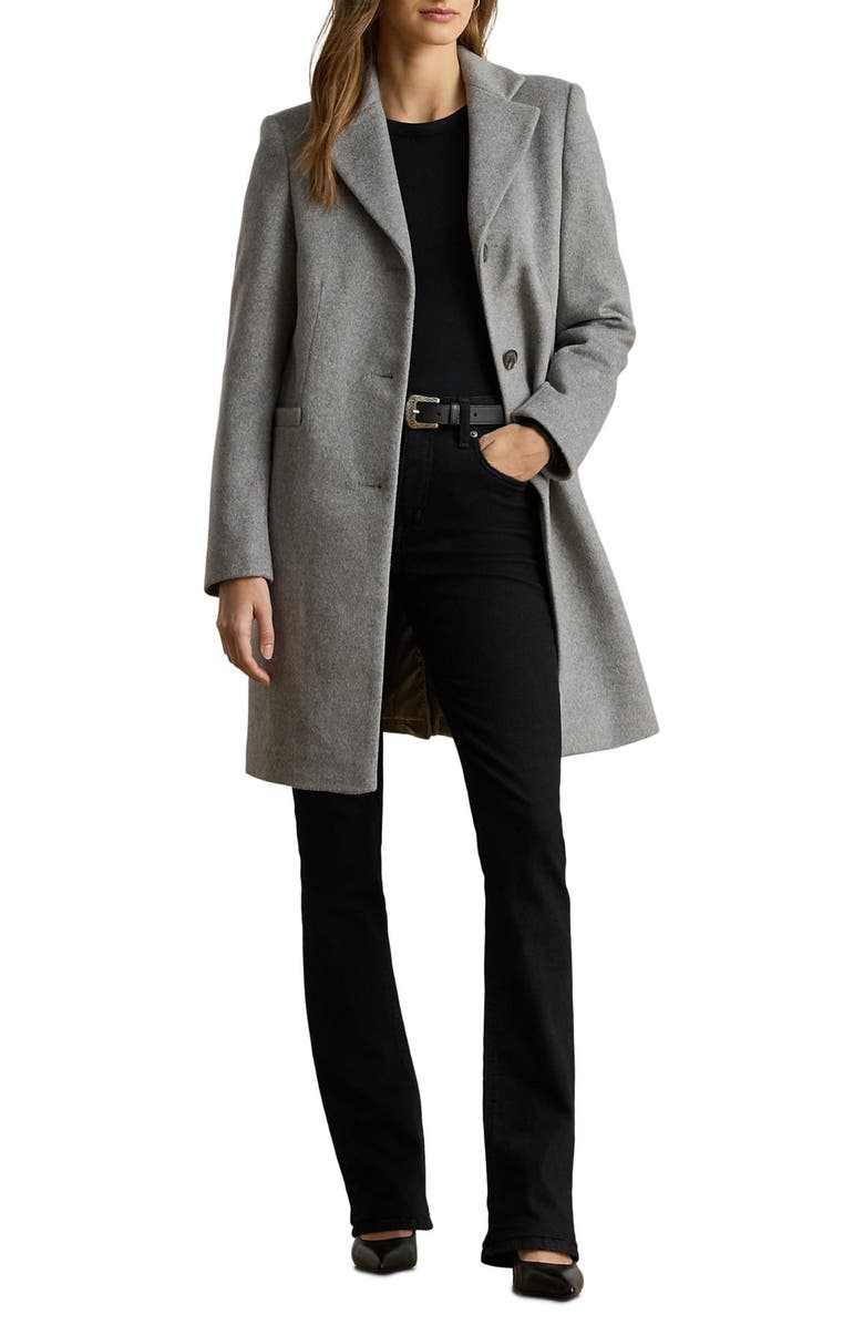 Lauren Ralph Lauren Longline Wool Blend Coat, Alternate, color, Light Heather Grey