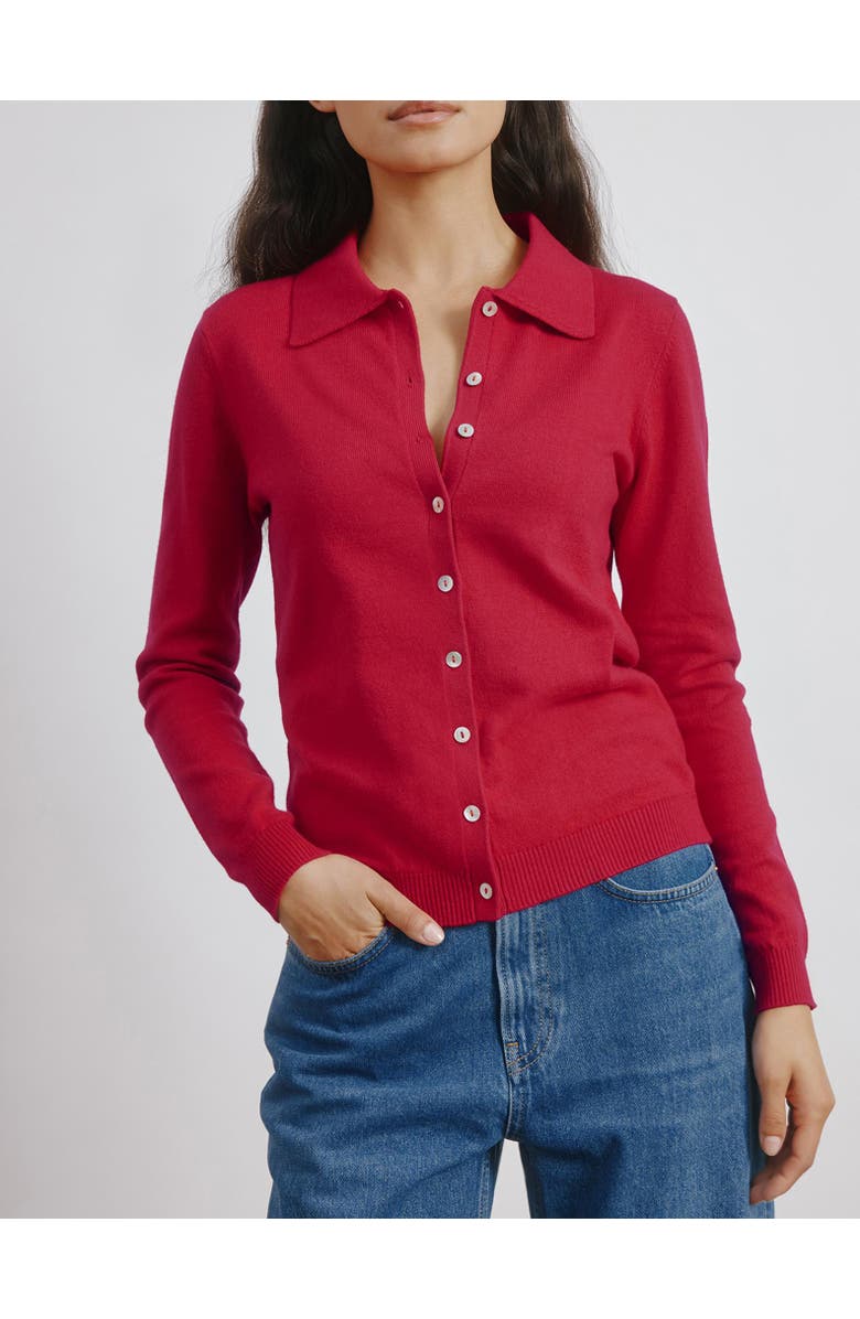 Albaray Button Through Polo Top, Alternate, color, Red