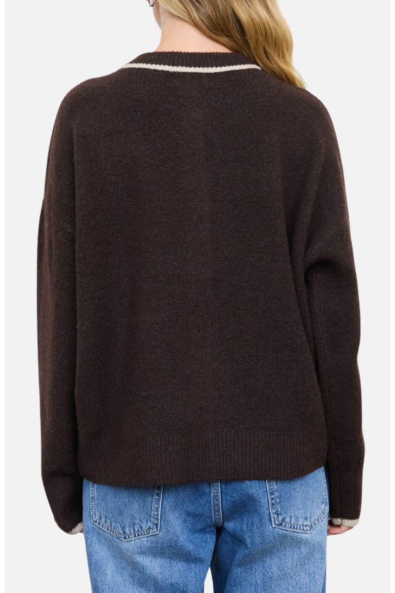 Contrast Trim Cardigan, Alternate, color, BROWN