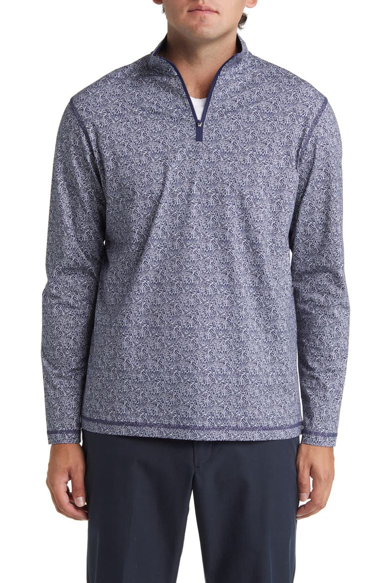 OoohCotton® Print Quarter Zip Pullover, Main, color, NAVY