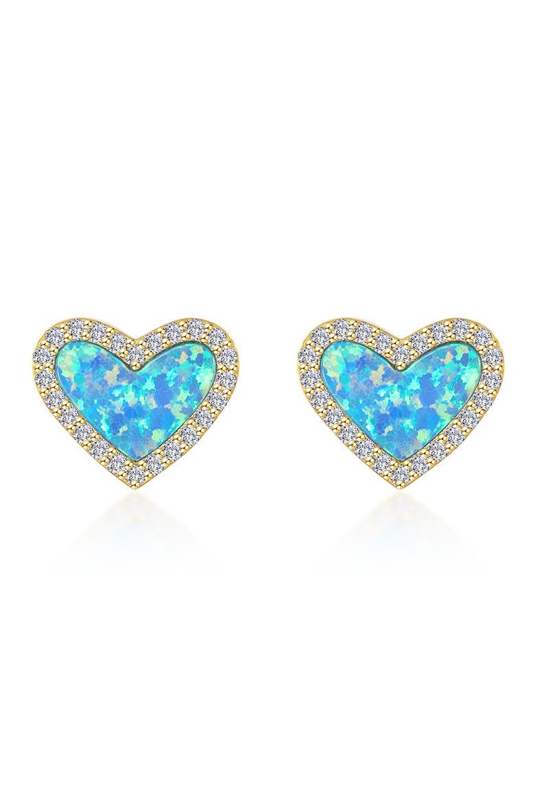 Simulated Blue Opal & Simulated Diamond Heart Stud Earrings, Main, color, BLUE