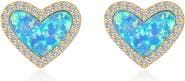 Lafonn Simulated Blue Opal & Simulated Diamond Heart Stud Earrings