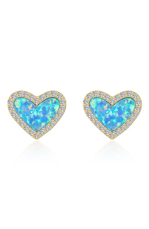 Lafonn Simulated Blue Opal & Simulated Diamond Heart Stud Earrings 