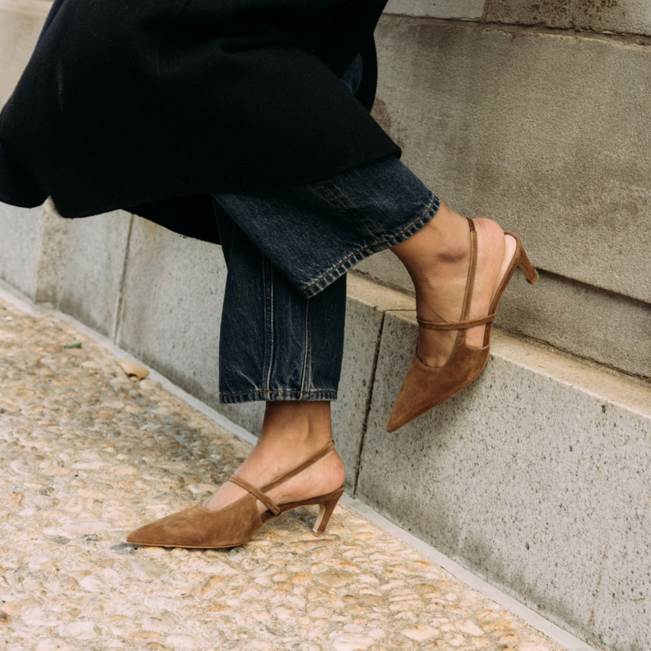 Connie Slingback Suede Heels, Alternate, color, Brown