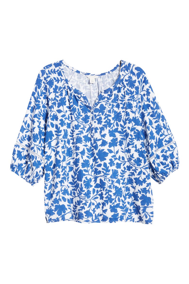 Cotton Gauze Top, Alternate, color, WHITE- BLUE KINDRED FLOWER