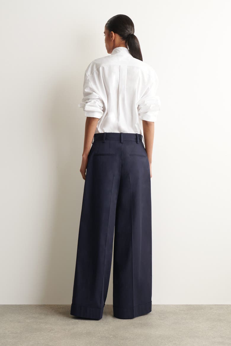 Cotton-twill Wide-leg Turn-up Pants, Alternate, color, NAVY