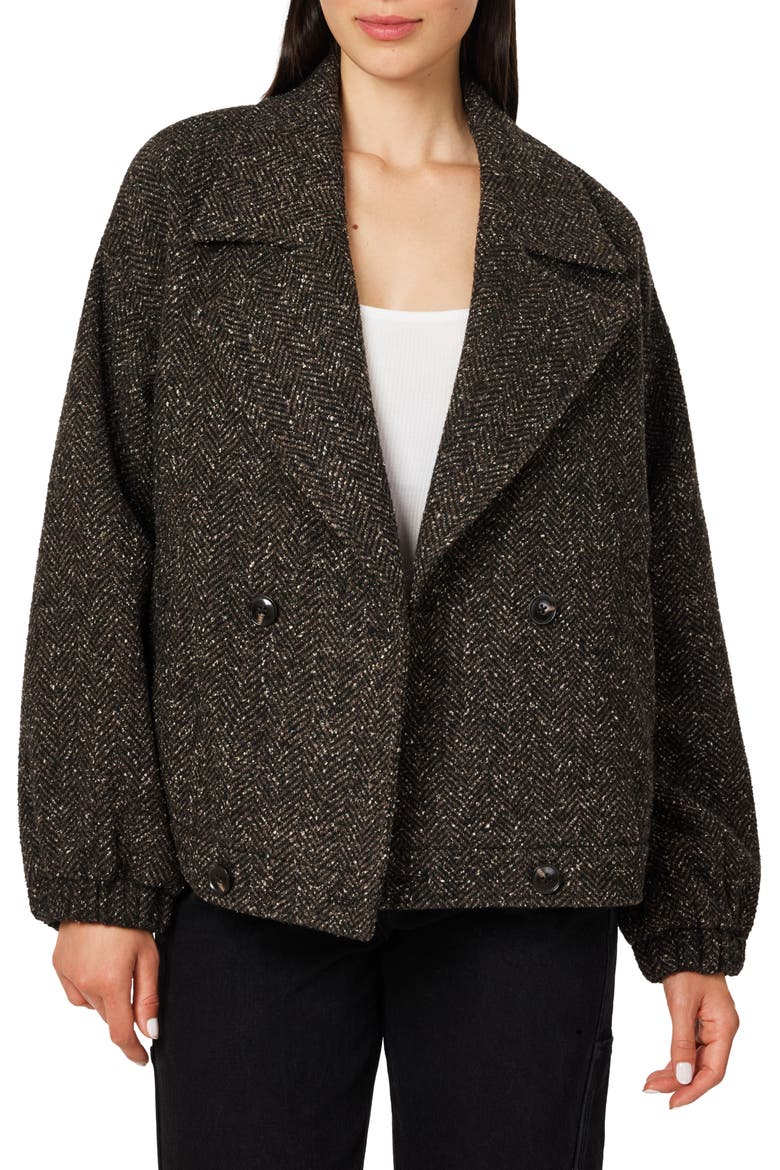 Herringbone Tweed Peacoat, Main, color, CHOCOLATE HERRINGBONE
