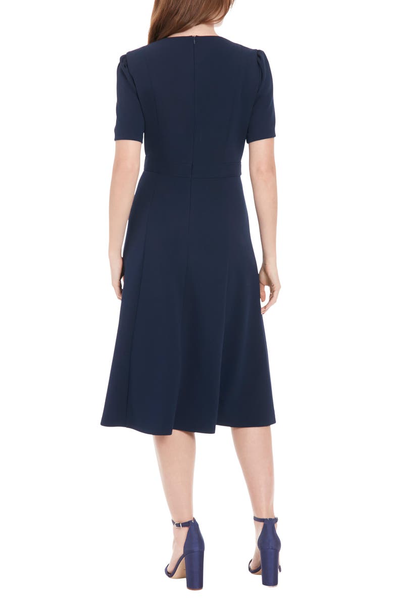 London Times Short Puff Sleeve Fit & Flare Dress, Alternate, color, Navy Blazer