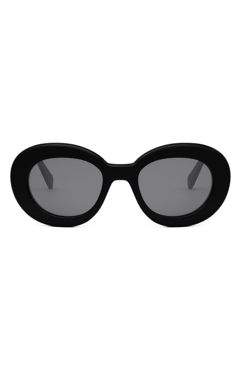 CELINE Triomphe 53mm Round Sunglasses, Main, color, Shiny Black / Smoke
